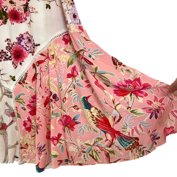 Chelsea & Theodore Floral Maxi Skirt Size S Pink Cream Fit Flare Elastic Waist - Picture 3 of 7